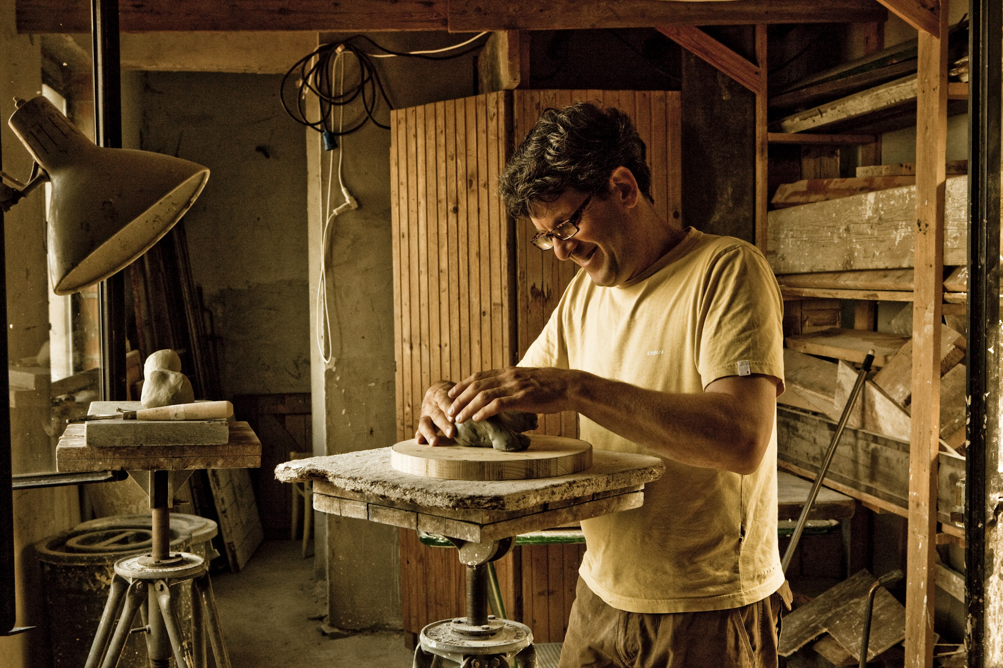 Scott at work at Peralta Tower Studio, Tuscany